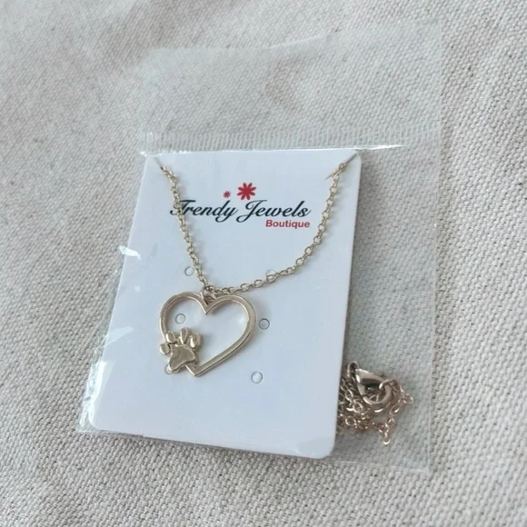 Gold Puppy Lovers Dog Paw Heart Charm Necklace - Picture 3 of 3